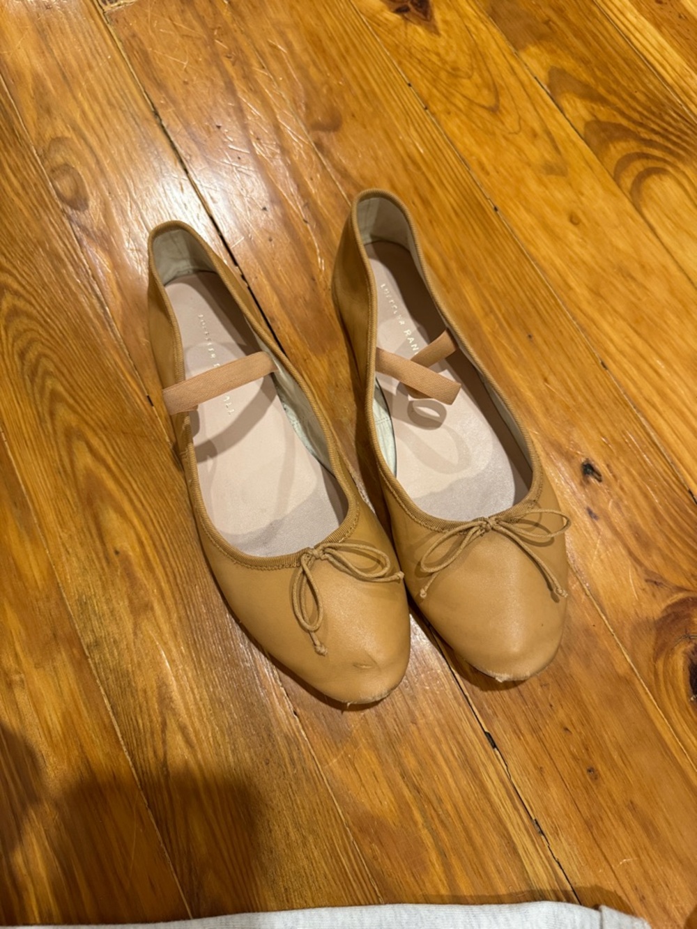 Loeffler Randall Camel/Tan Ballet Flats with Bow and Elastic Strap